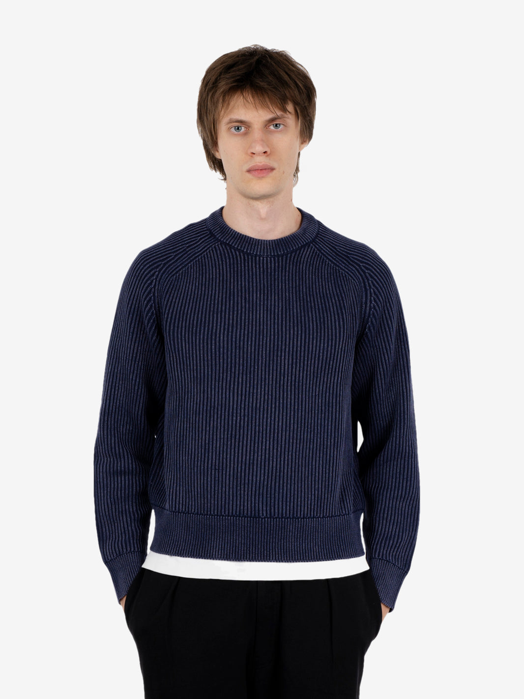Maglione girocollo blu navy acid wash