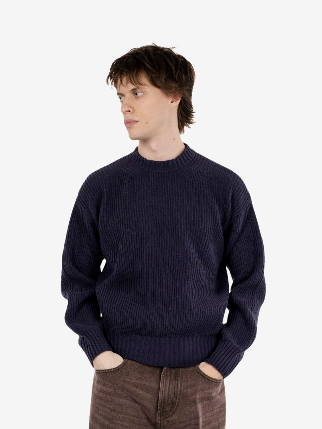 Maglione girocollo costa inglese blu