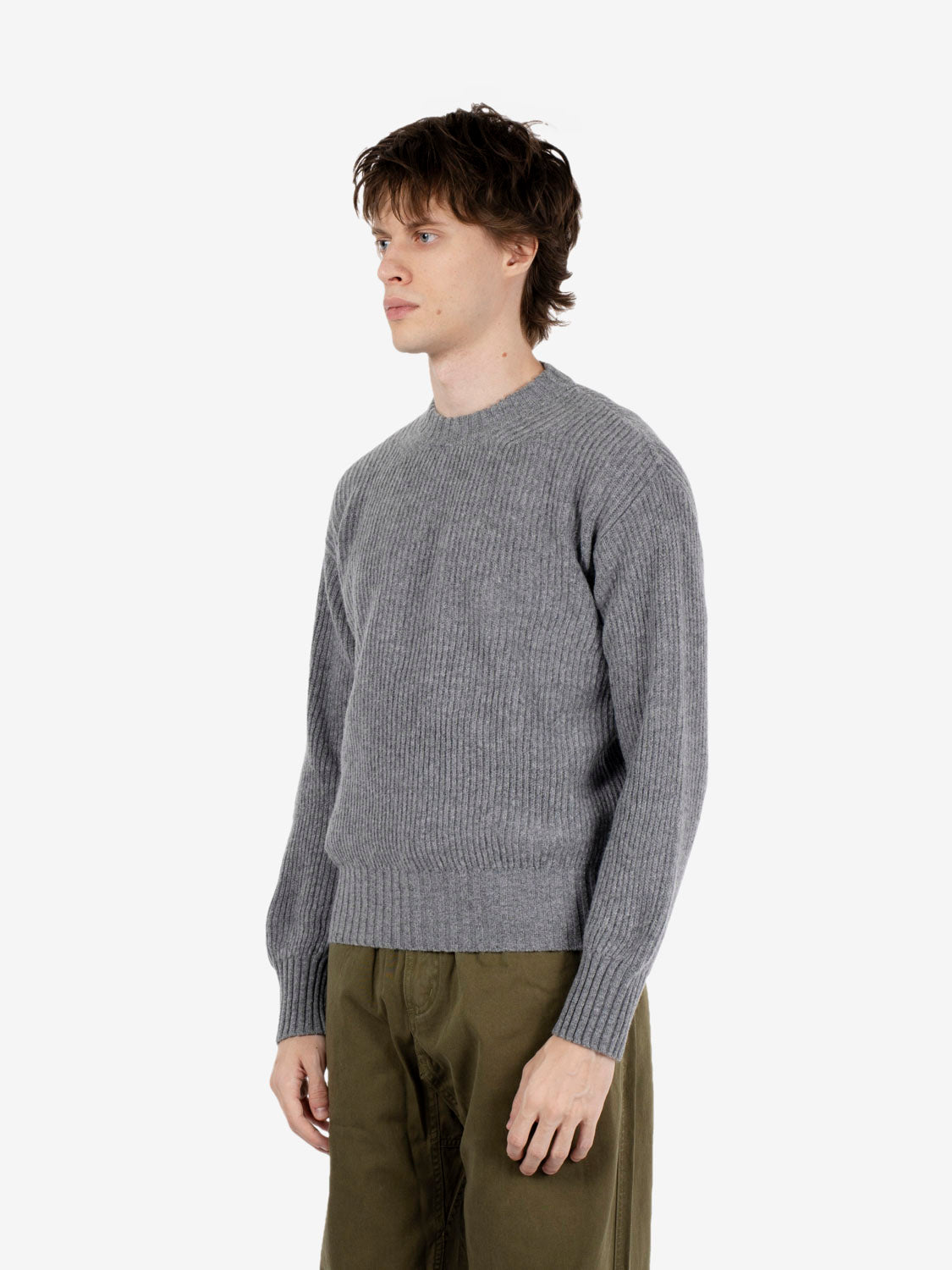 Grey melange English rib crewneck sweater