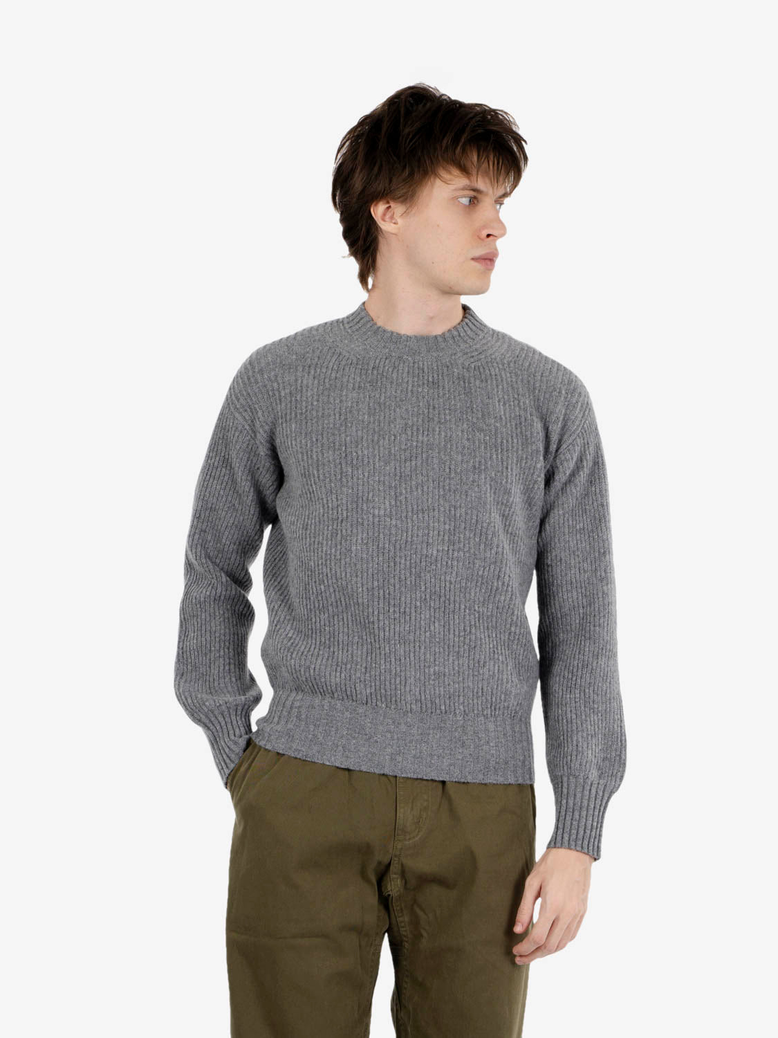 Grey melange English rib crewneck sweater