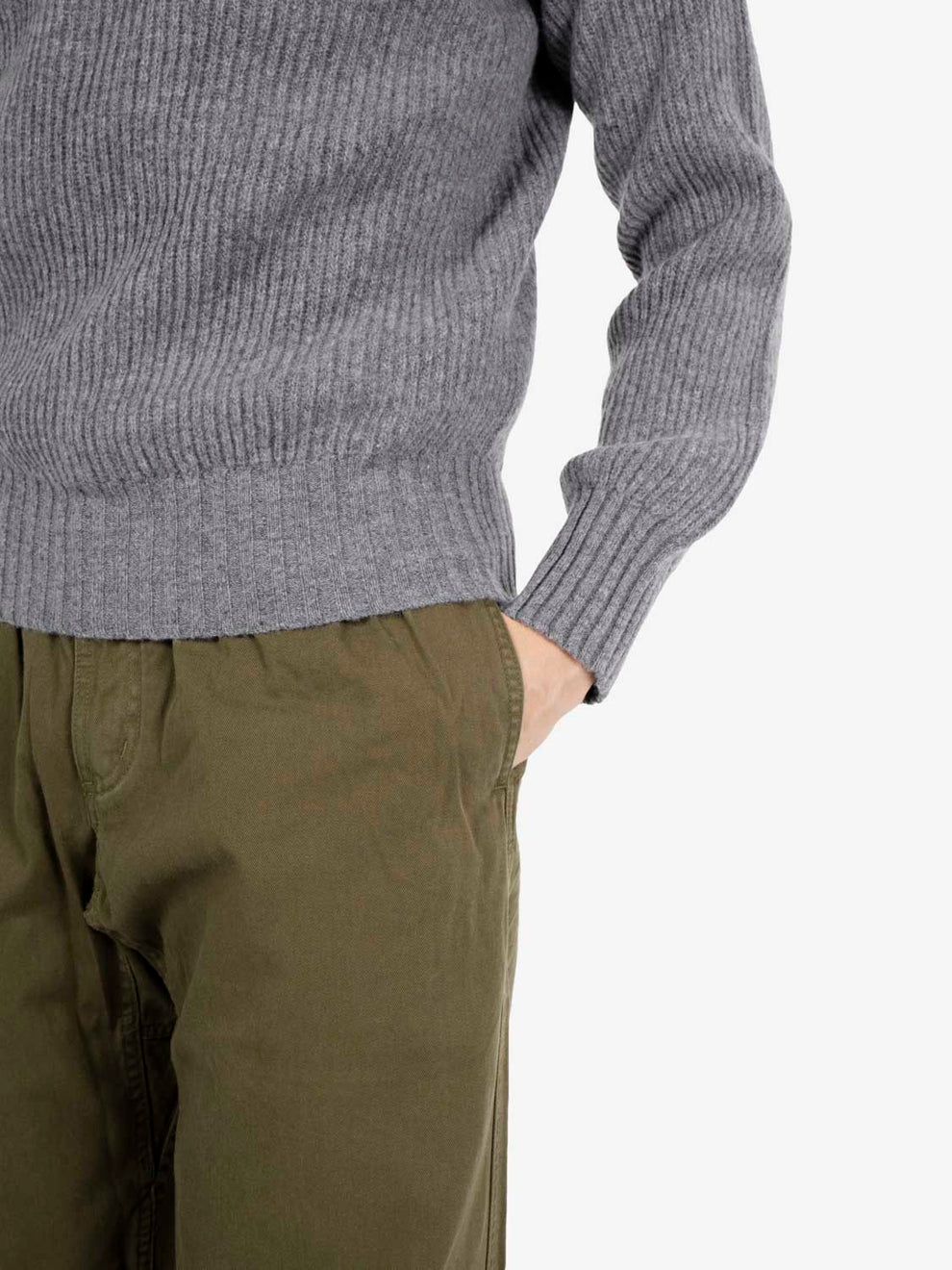 Grey melange English rib crewneck sweater
