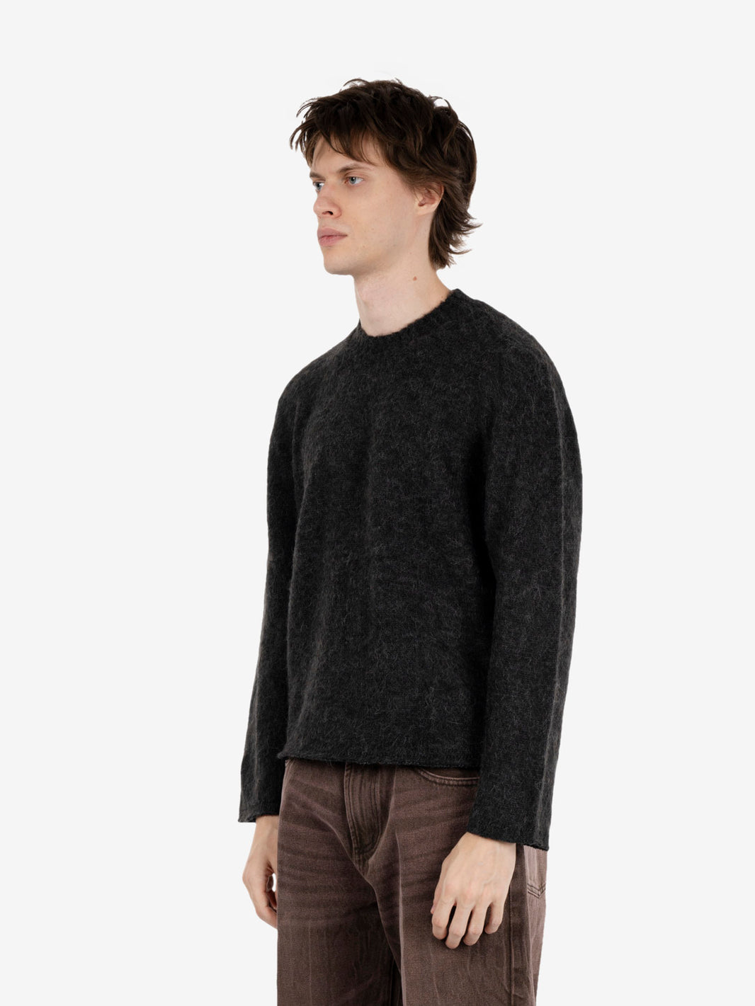 Anthracite raw-cut crew neck sweater