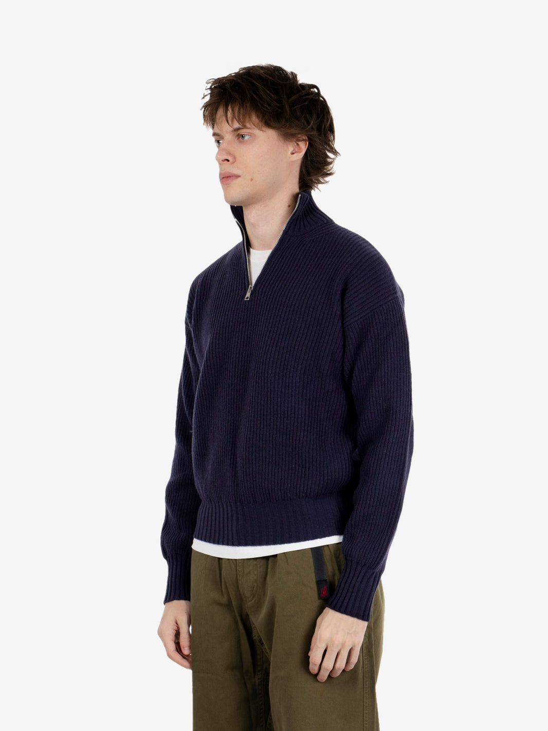 Blue half-zip fisherman's rib sweater