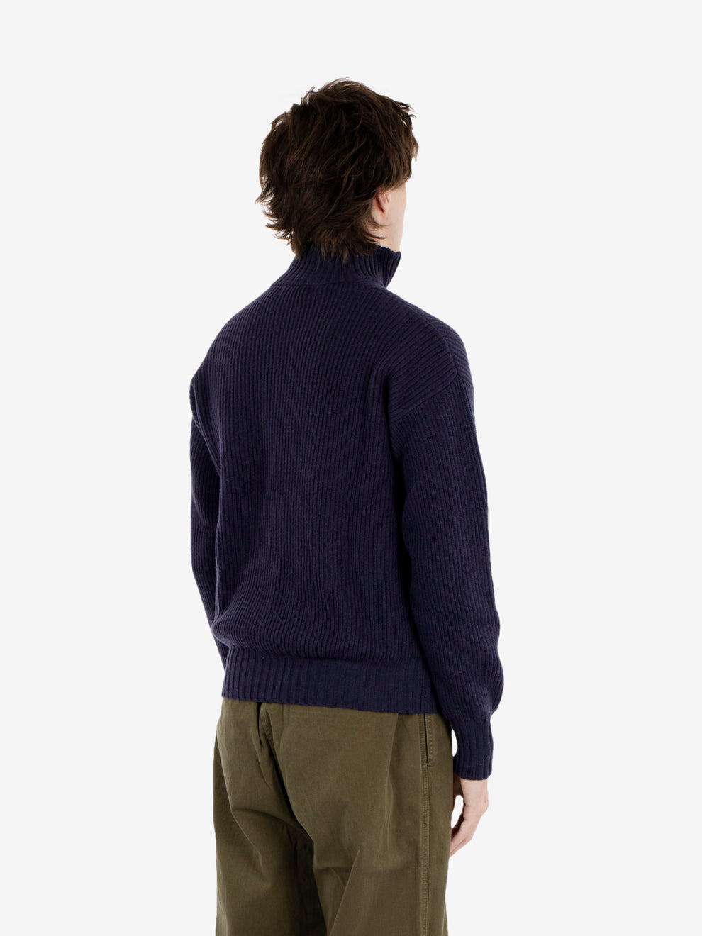Blue half-zip fisherman's rib sweater