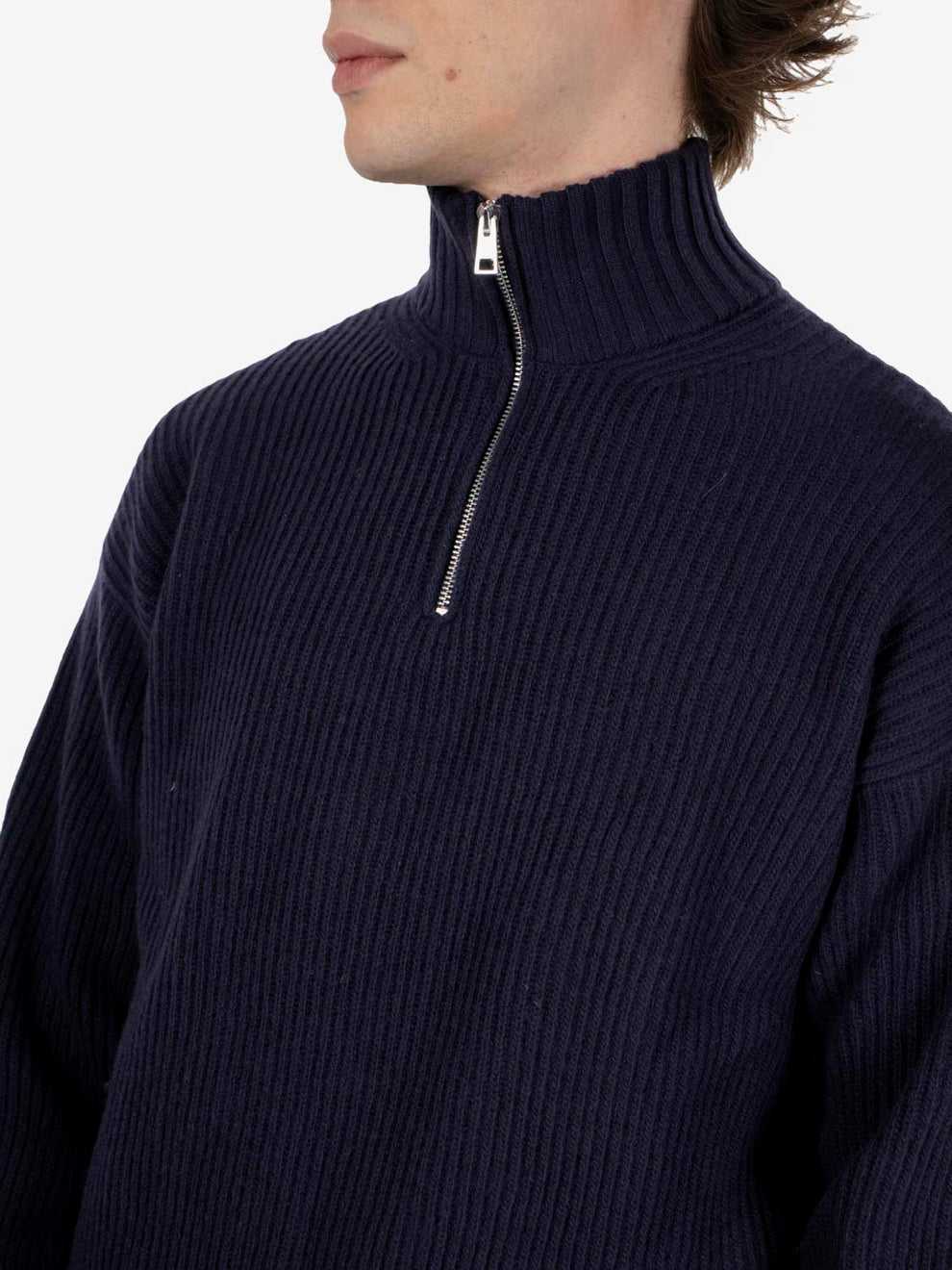 Blue half-zip fisherman's rib sweater