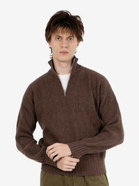 Brown half-zip English rib sweater