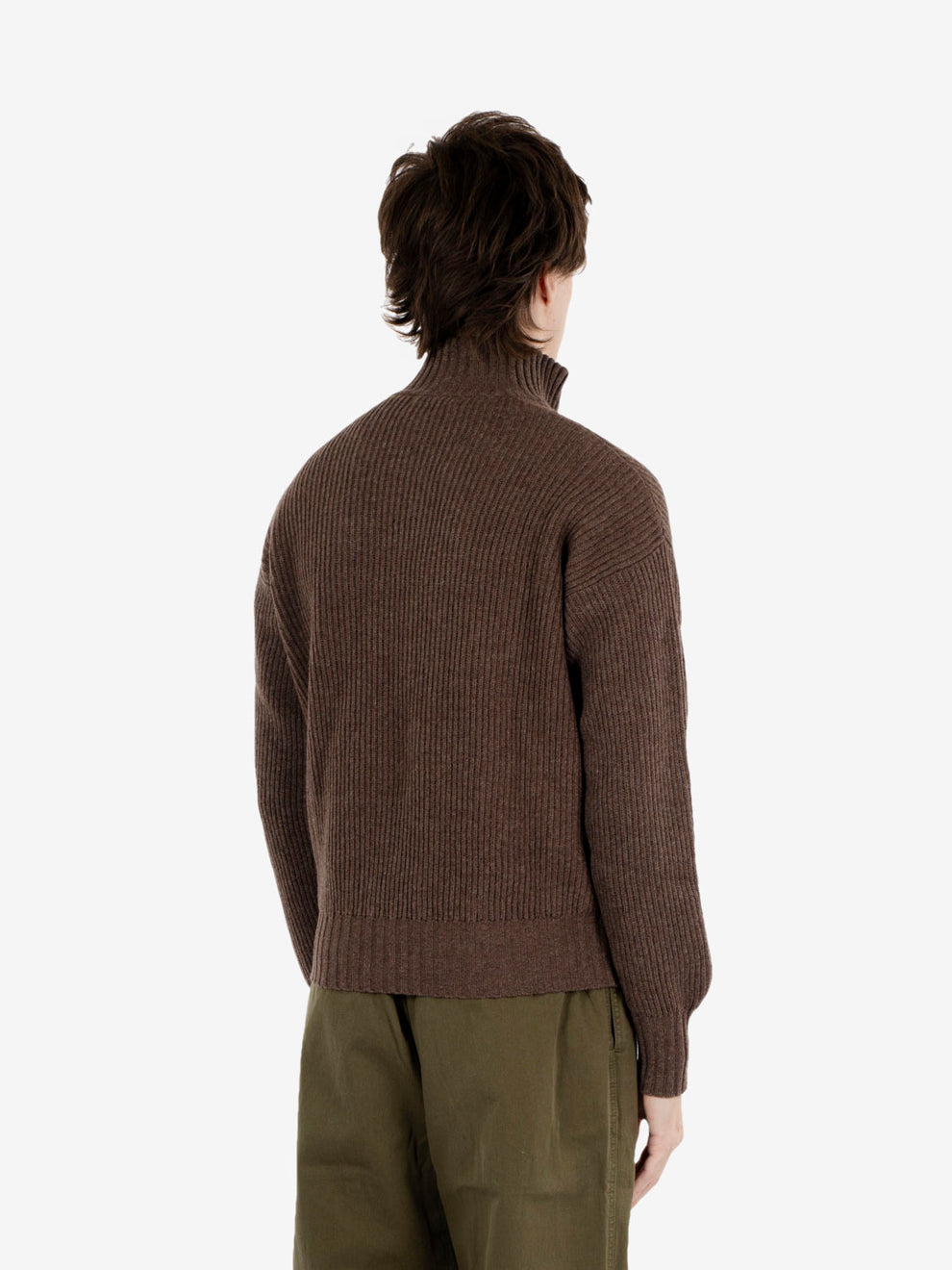 Brown half-zip English rib sweater
