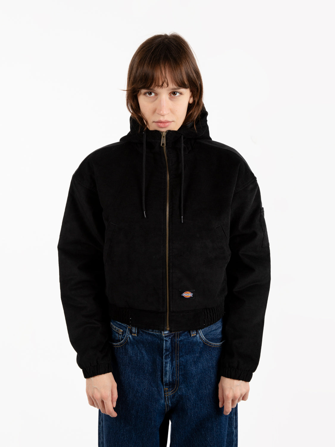 Curduroy hooded jacket W black