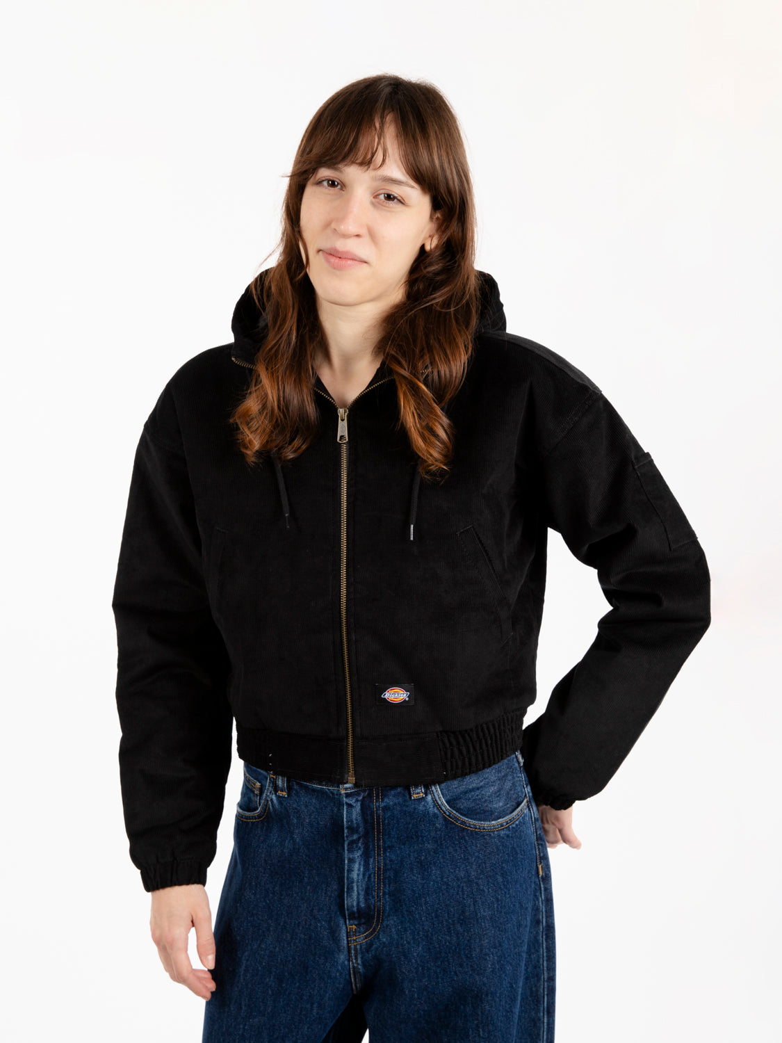 Curduroy hooded jacket W black