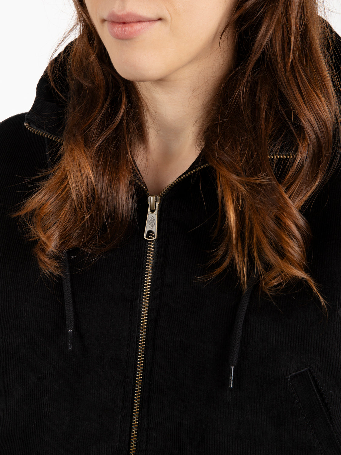Curduroy hooded jacket W black