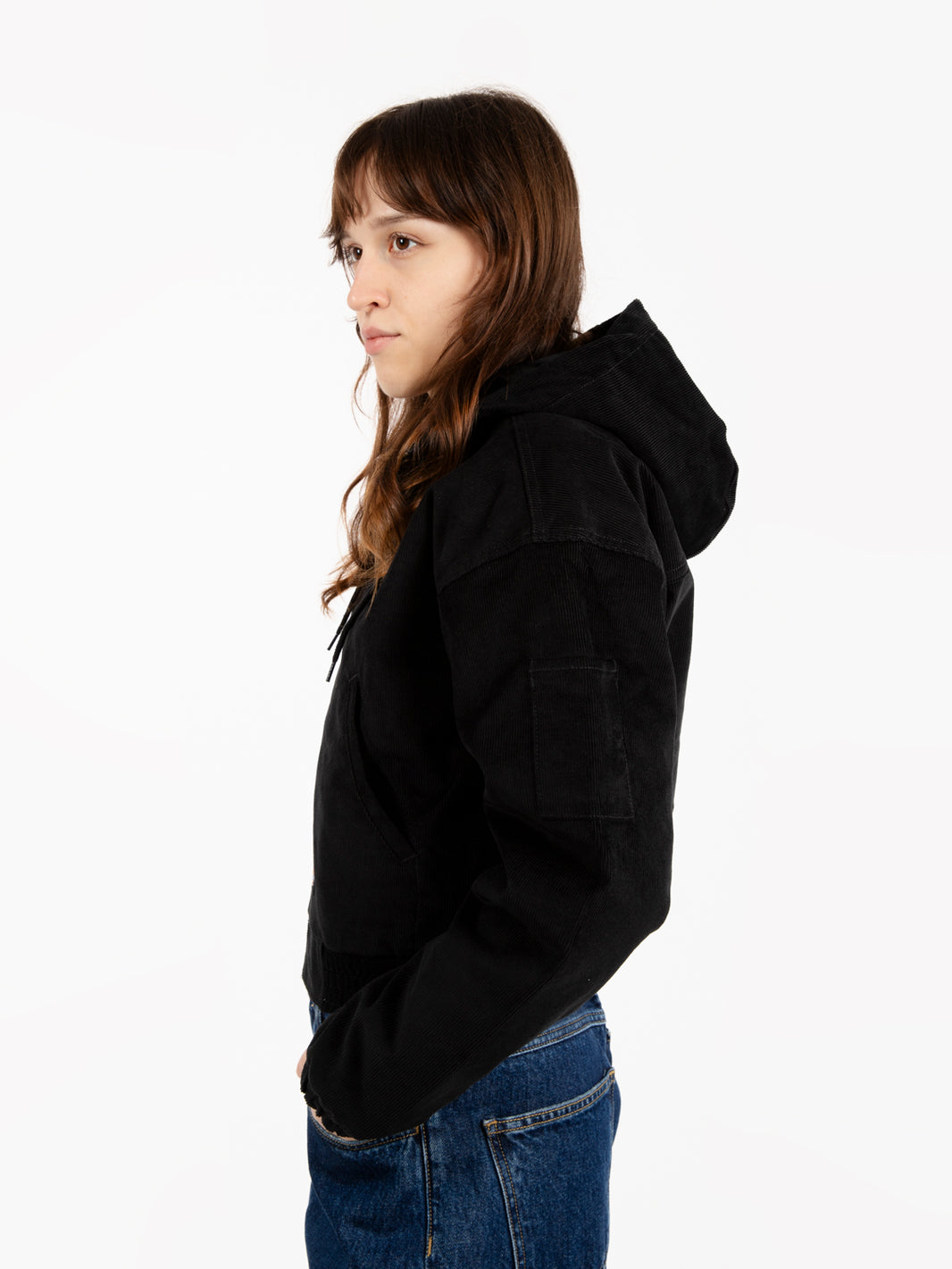 Curduroy hooded jacket W black