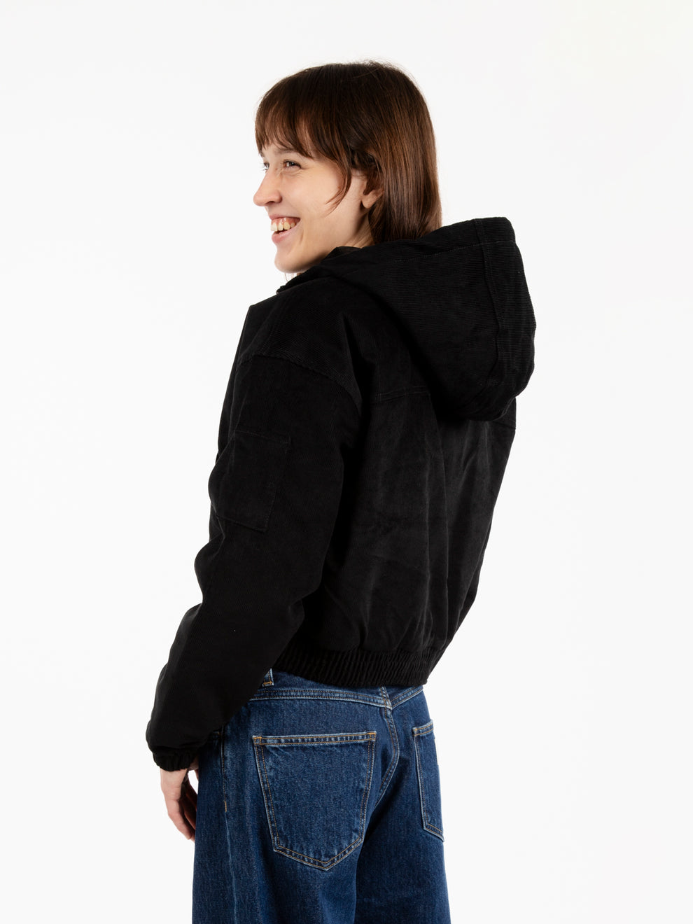 Curduroy hooded jacket W black