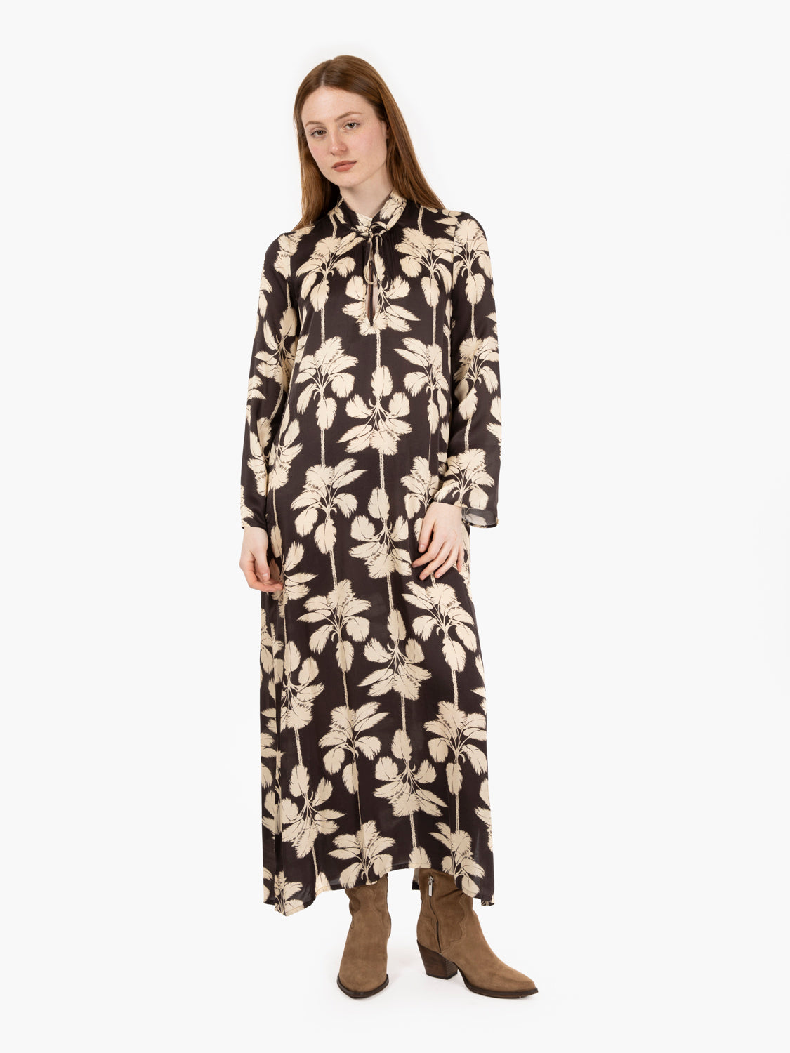 Romira dark brown / white ethnic long dress