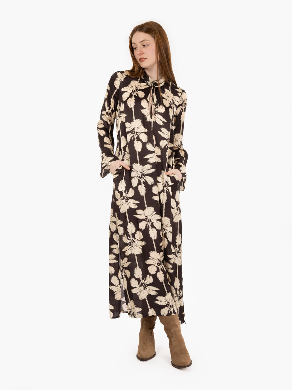 Romira dark brown / white ethnic long dress