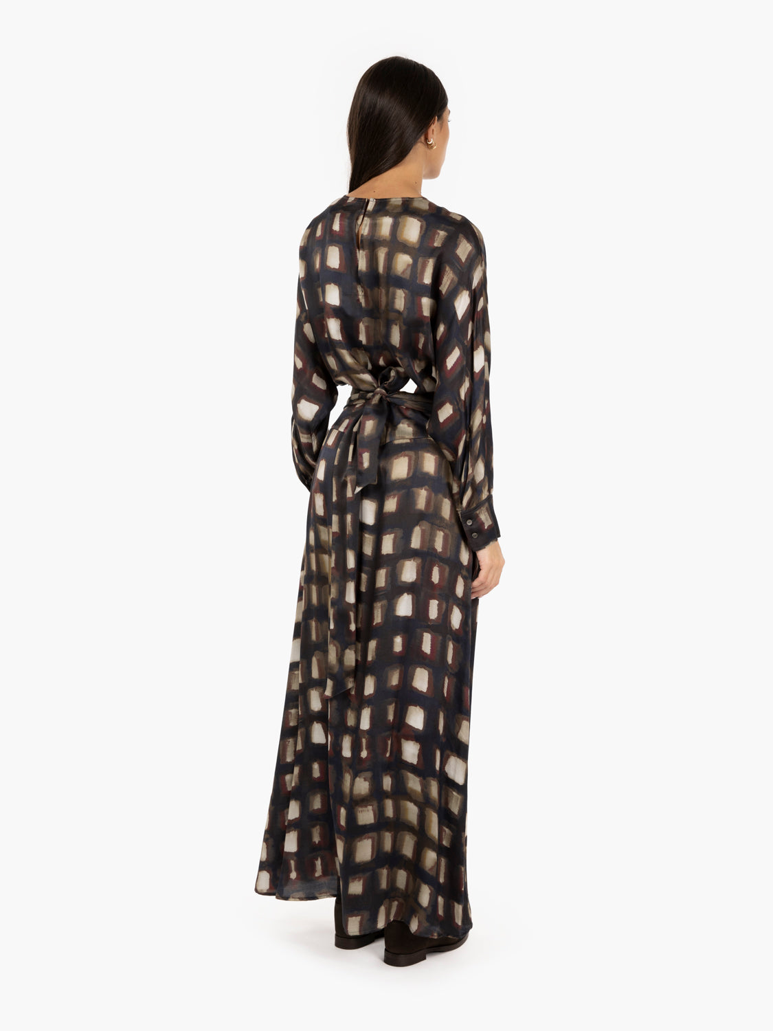 Remina dress with dark brown/ecru pattern