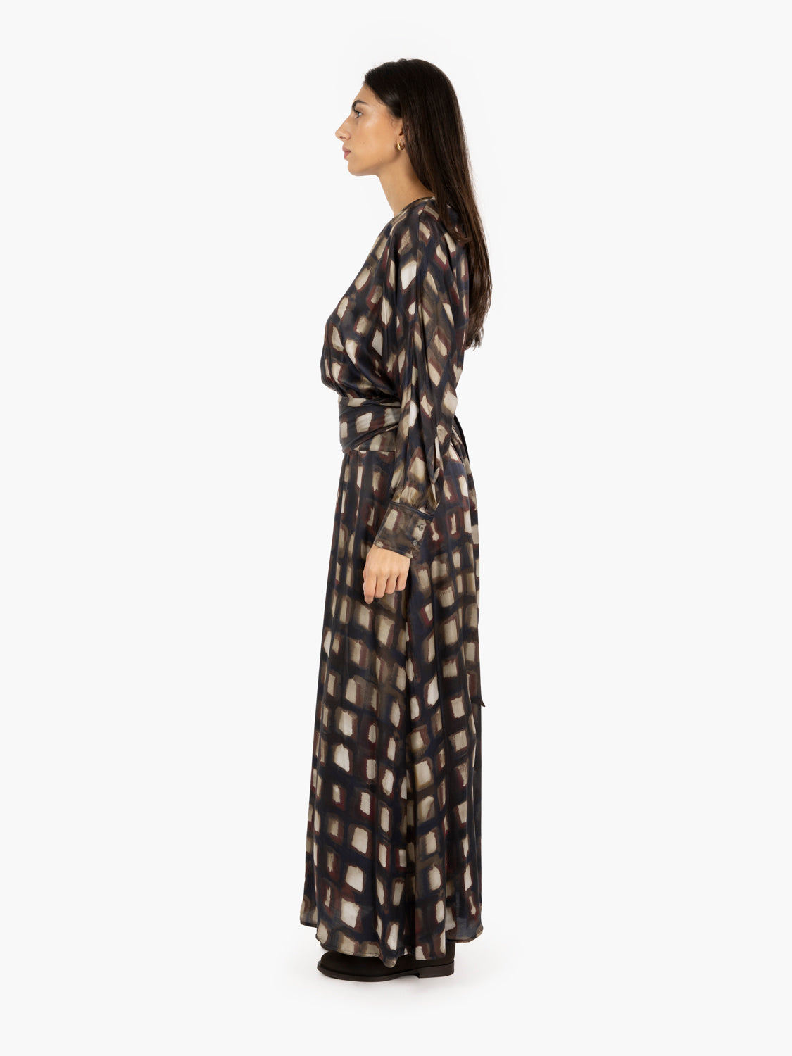 Remina dress with dark brown/ecru pattern