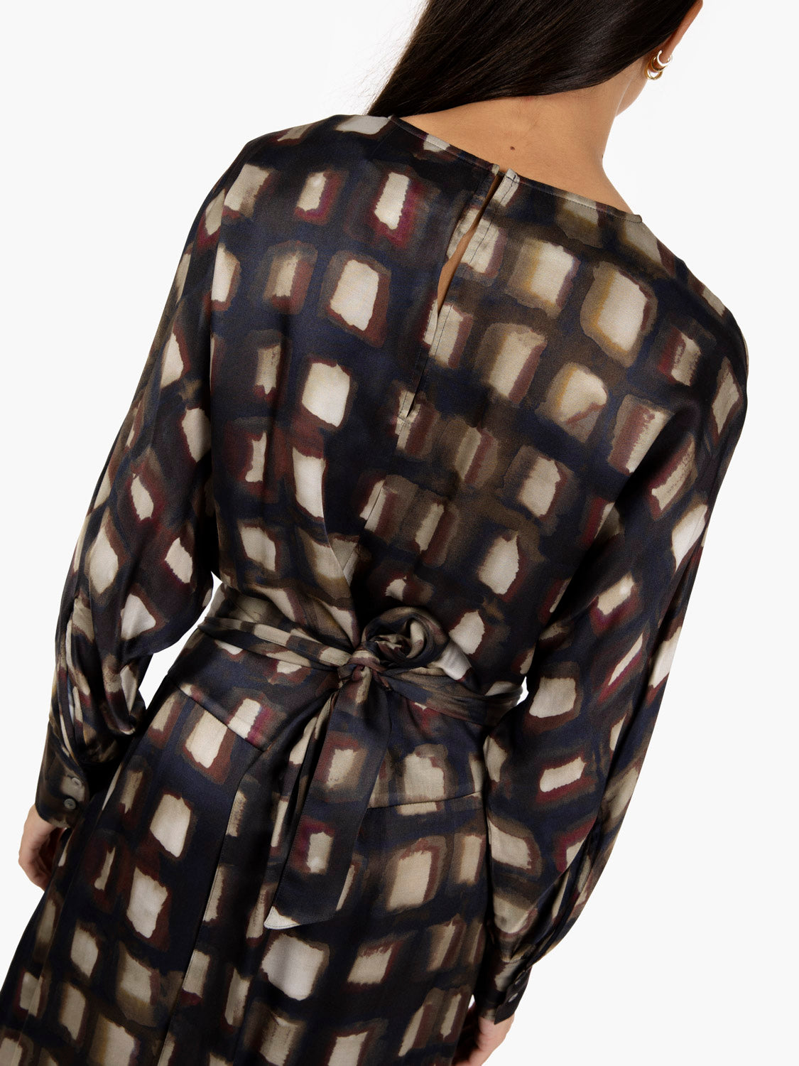 Remina dress with dark brown/ecru pattern