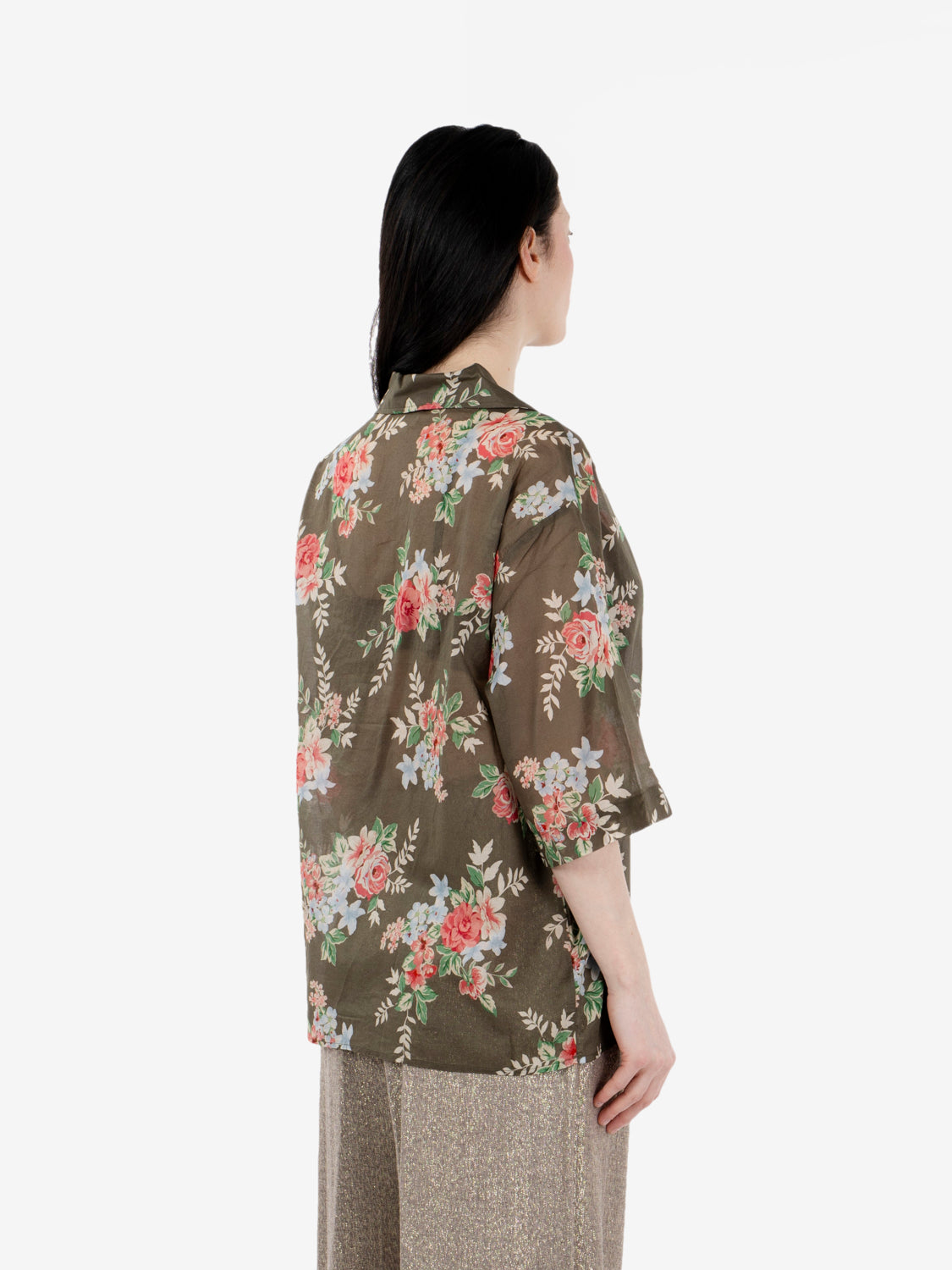 Blusa Triza a fiori kakhi / rose / ciel