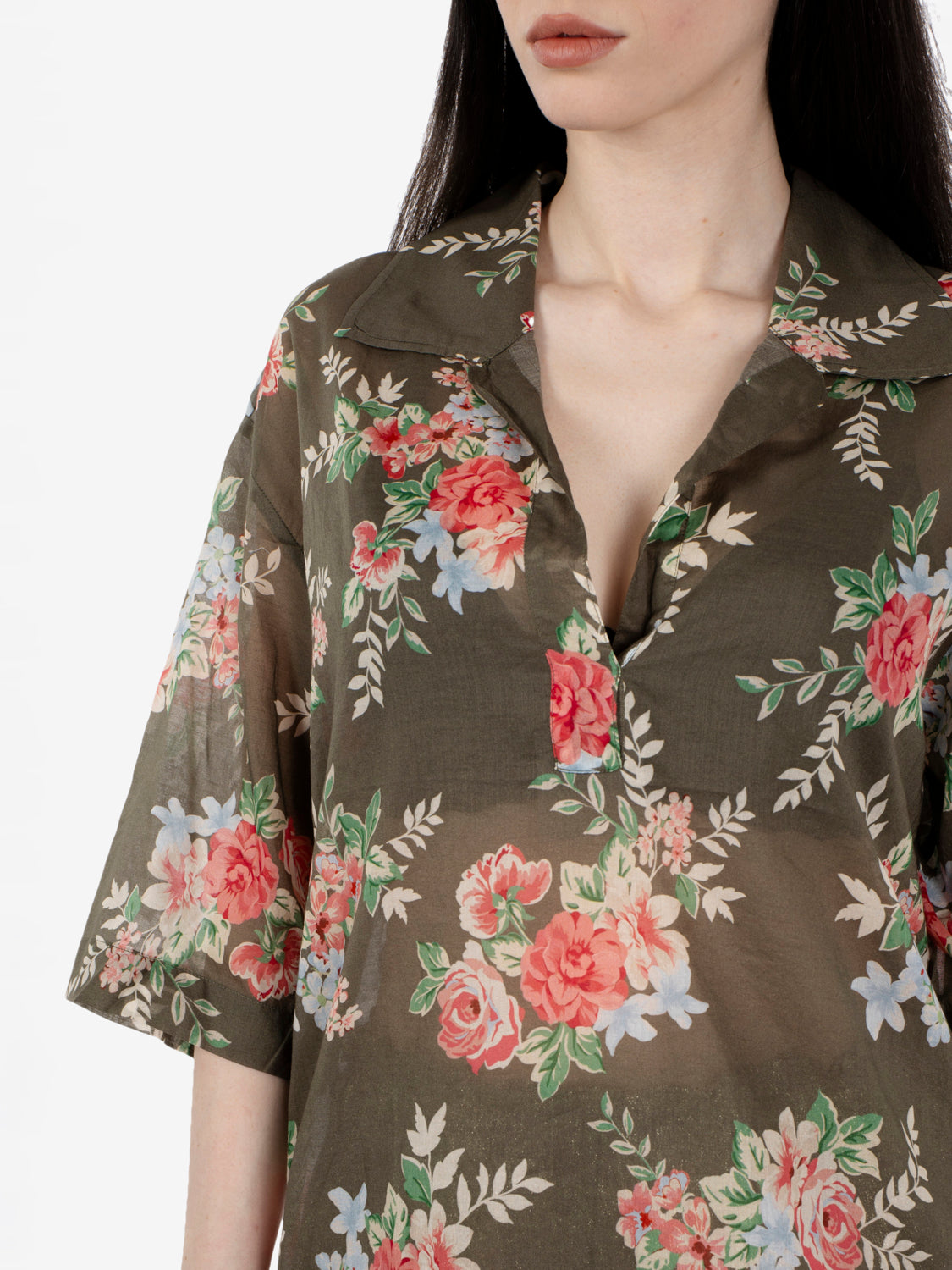 Blusa Triza a fiori kakhi / rose / ciel