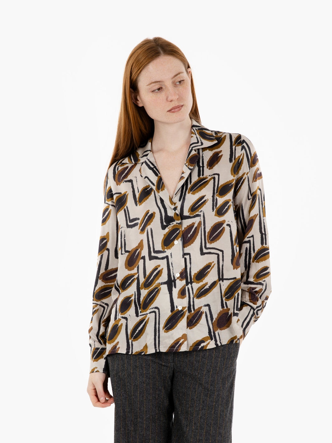Ivory/brown patterned shirt
