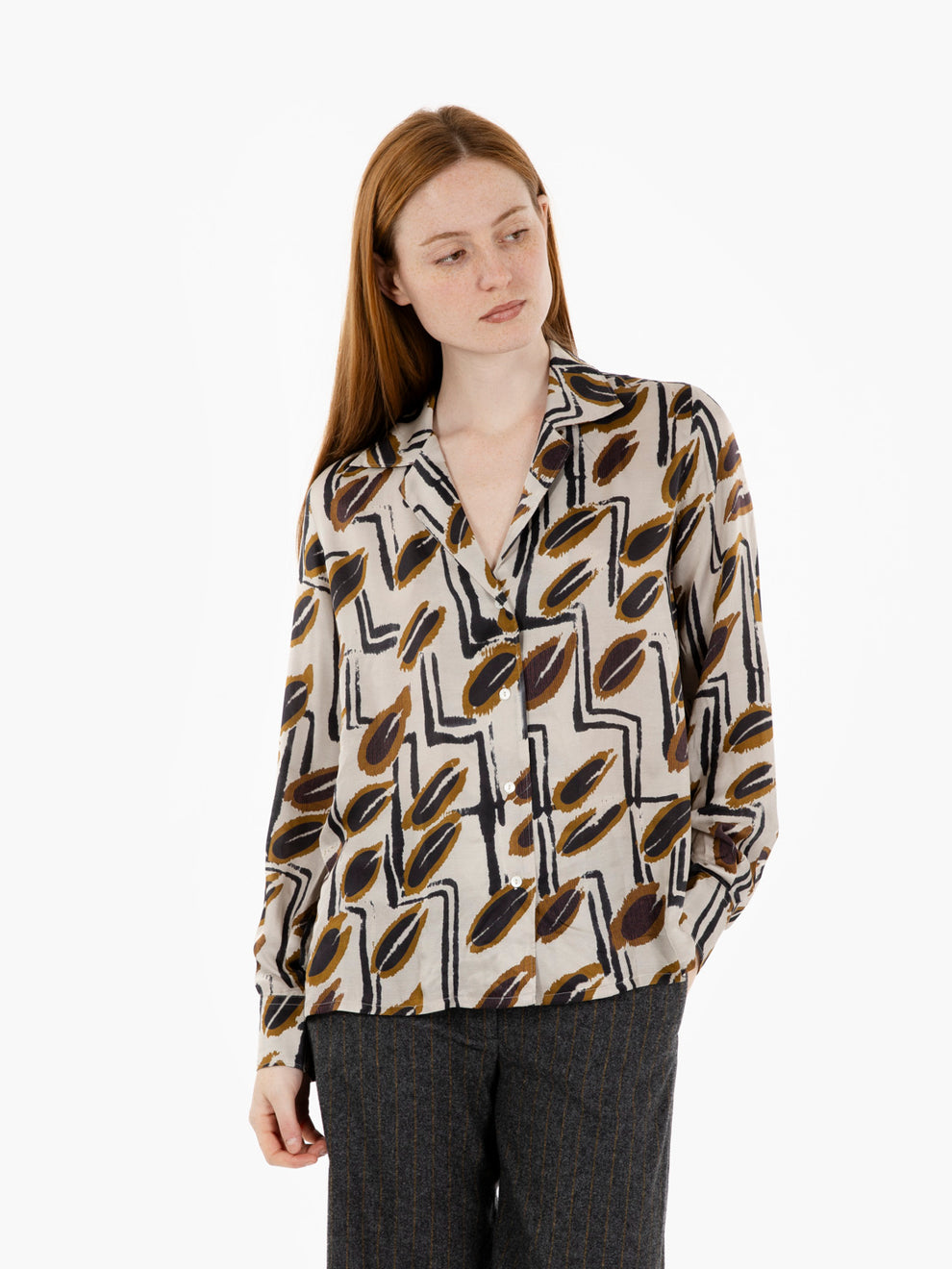 Ivory/brown patterned shirt