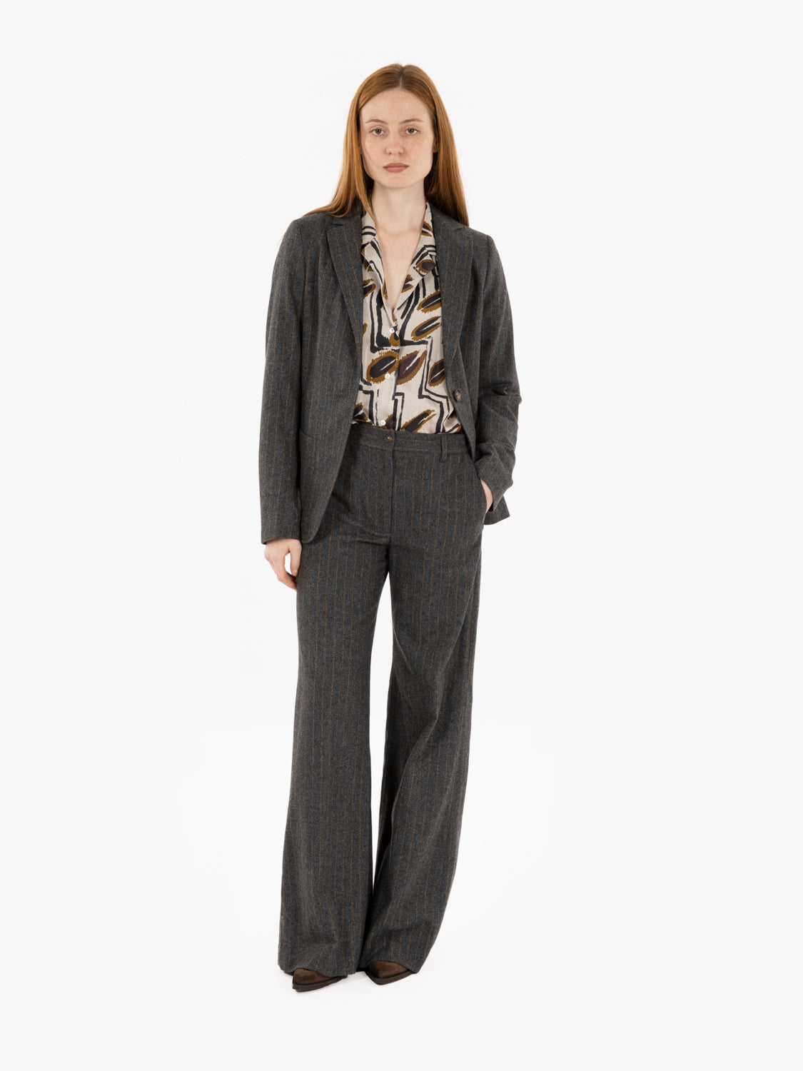 Ivory/brown patterned shirt
