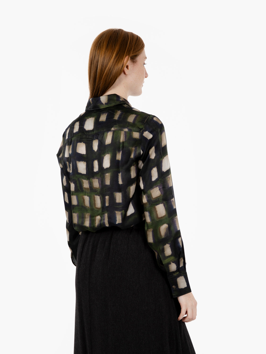 Green/ecru windowpane patterned shirt