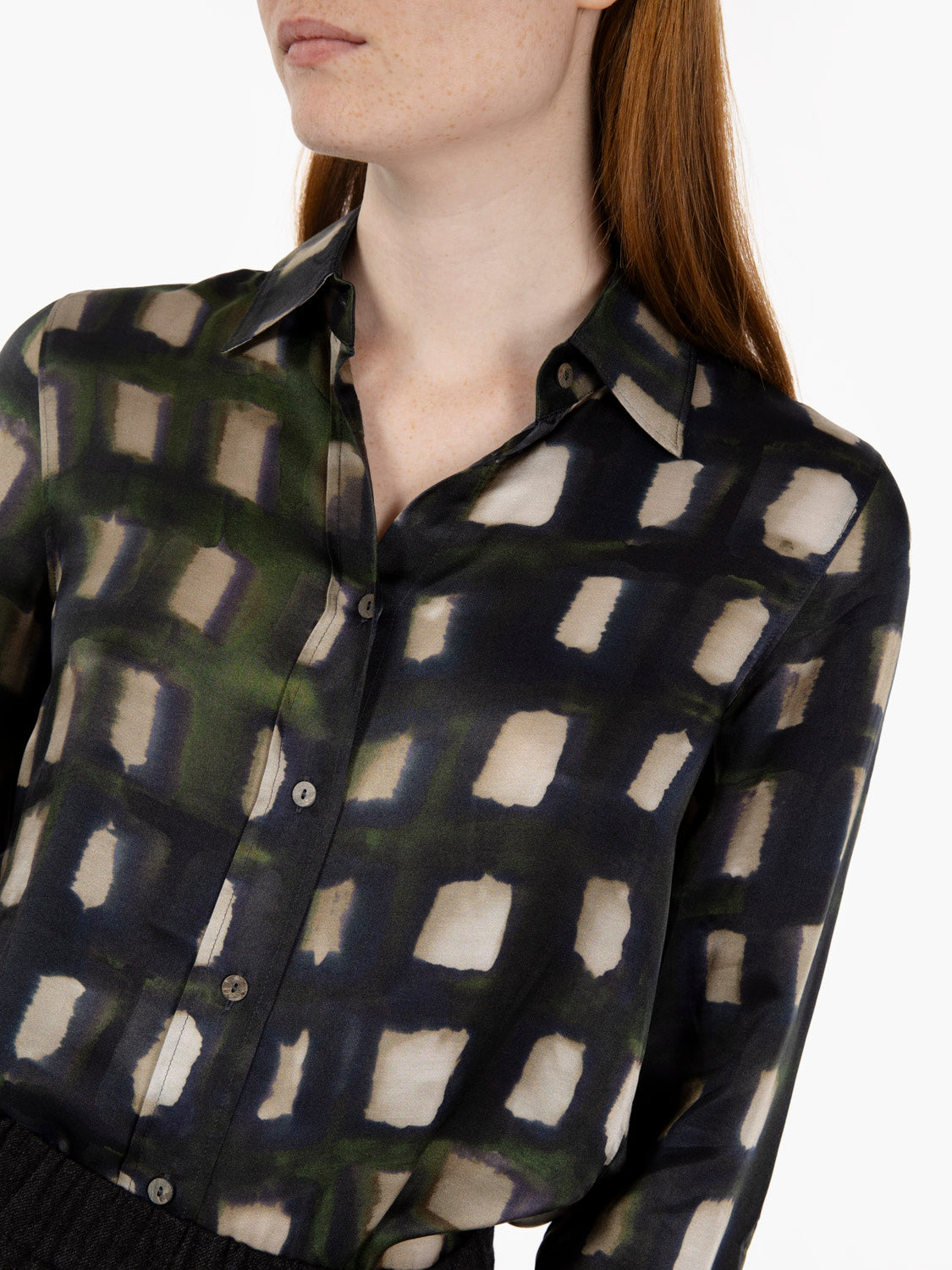Green/ecru windowpane patterned shirt