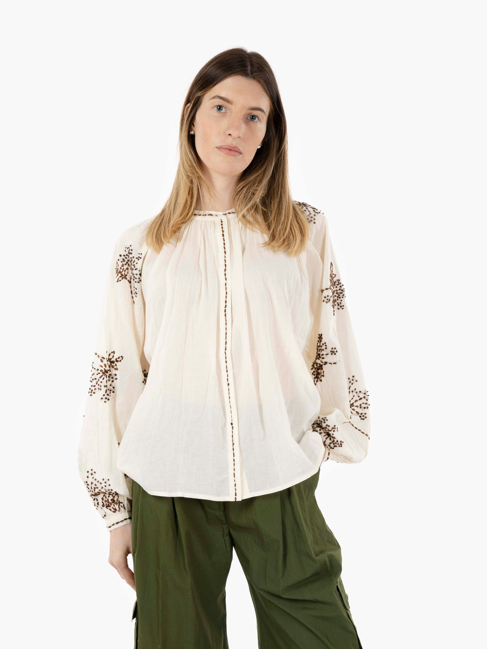 Camicia Celestino con ricami bianco / moro