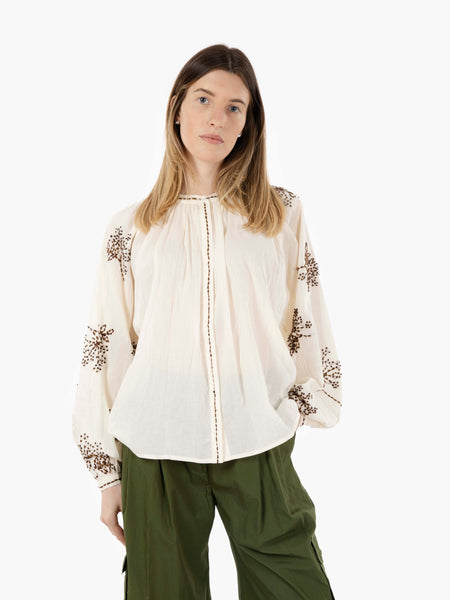 Camicia Celestino con ricami bianco / moro