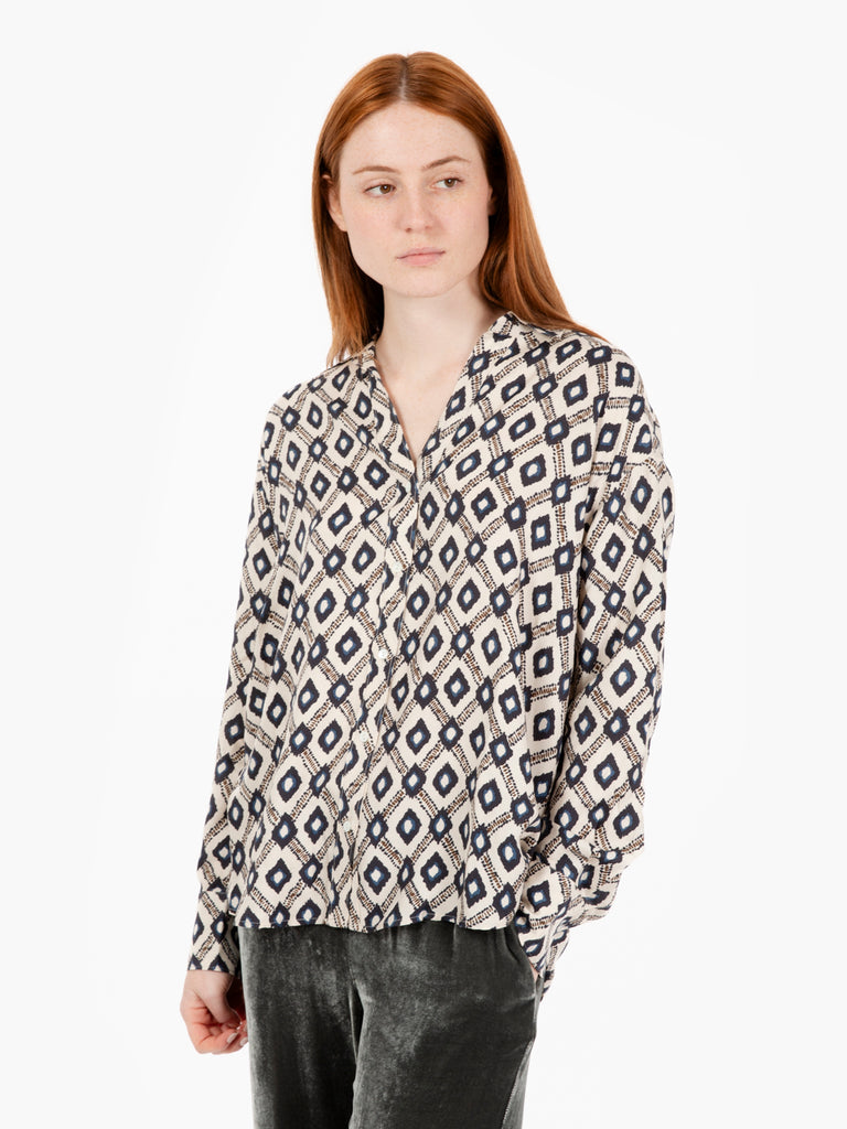 DIEGA - Camicia Cirilla marine camel ecrù