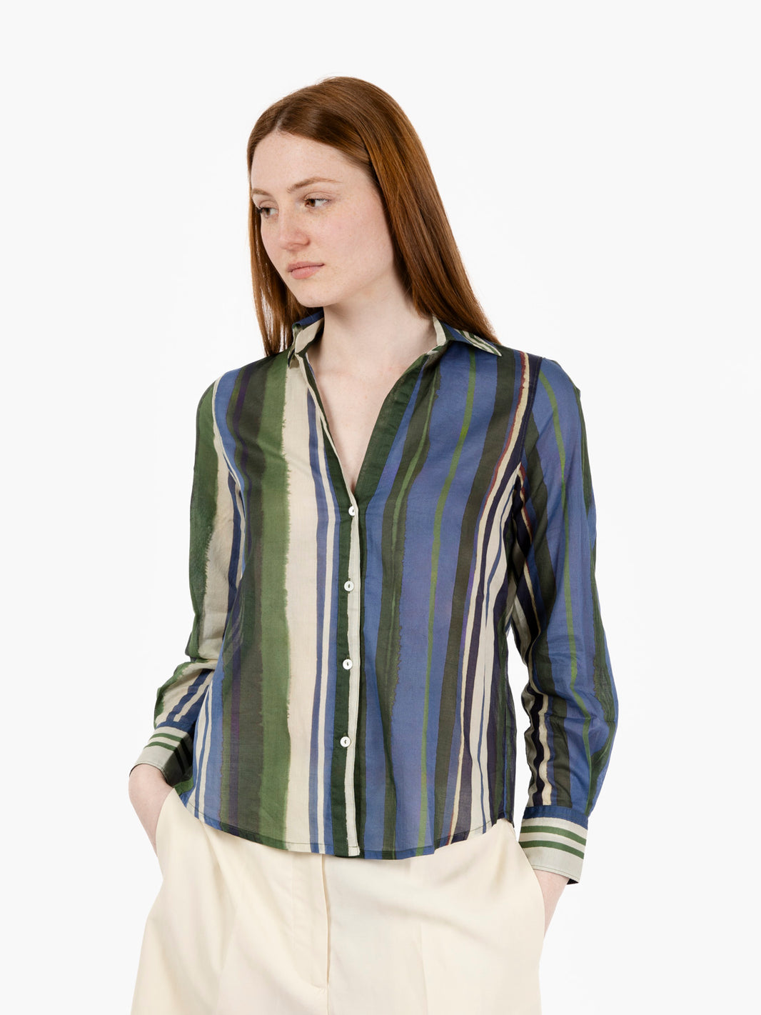 Camicia Clida a righe mussola blu / verde