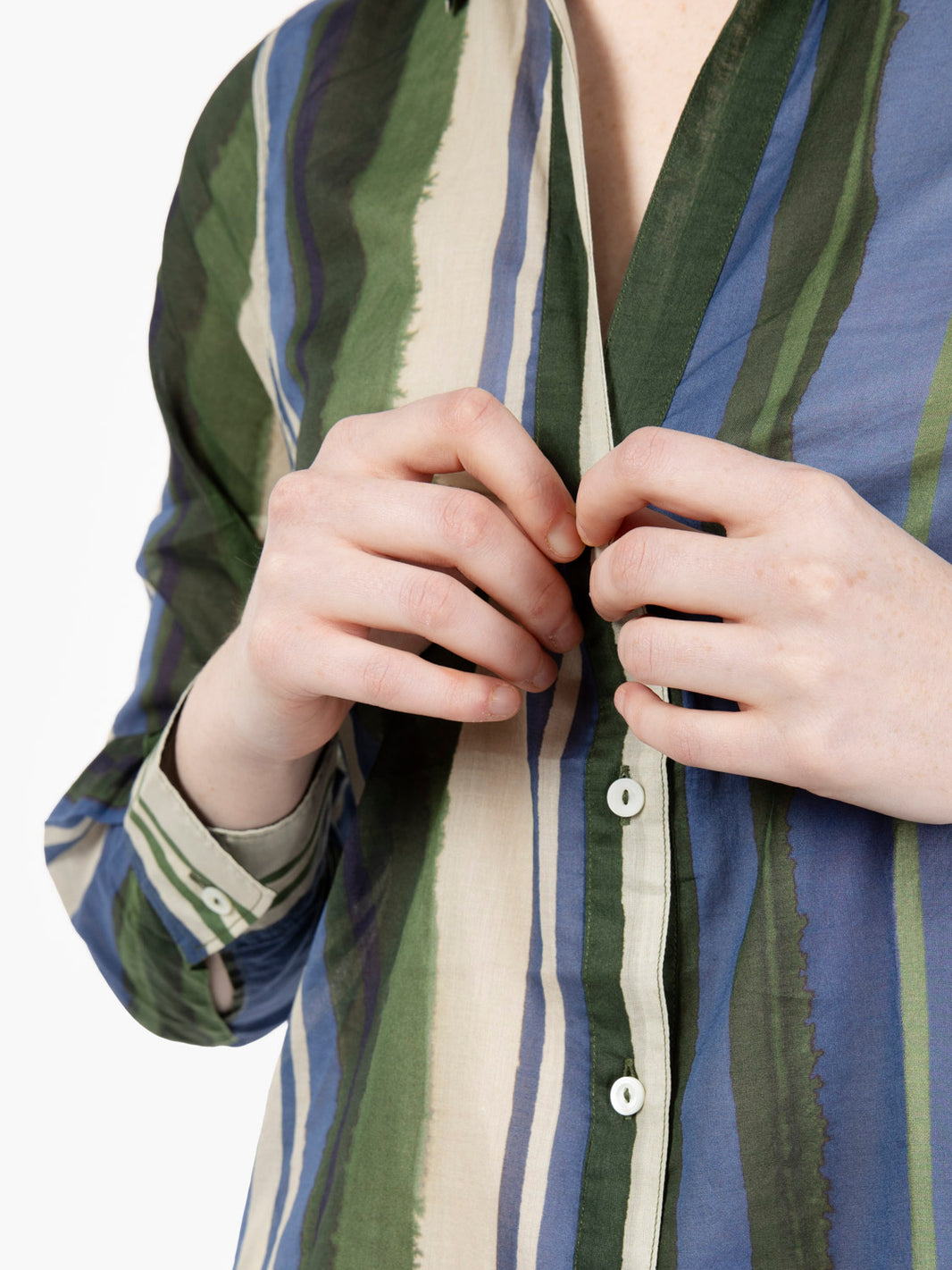 Camicia Clida a righe mussola blu / verde