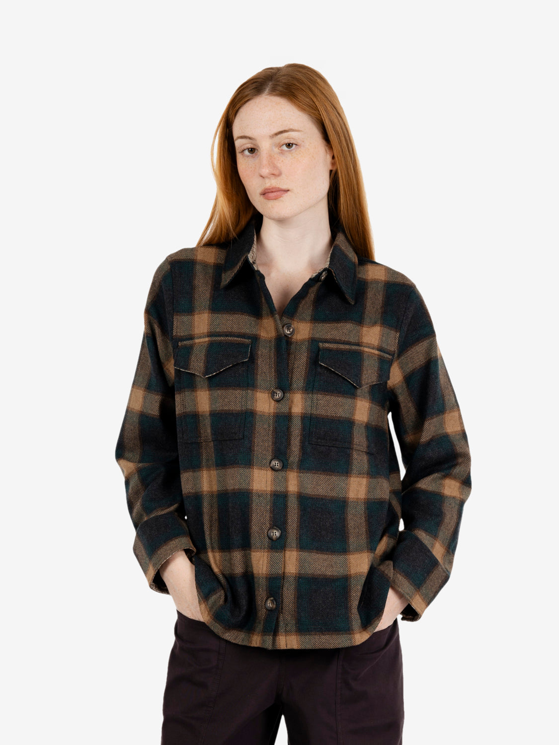 Sahra check shirt jacket green / camel