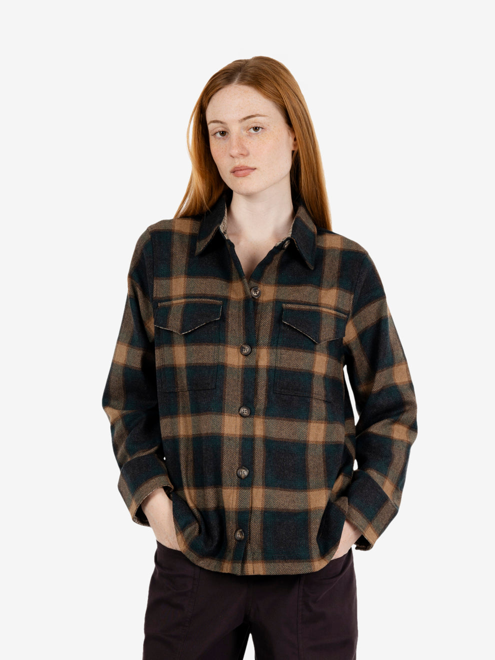 Sahra check shirt jacket green / camel