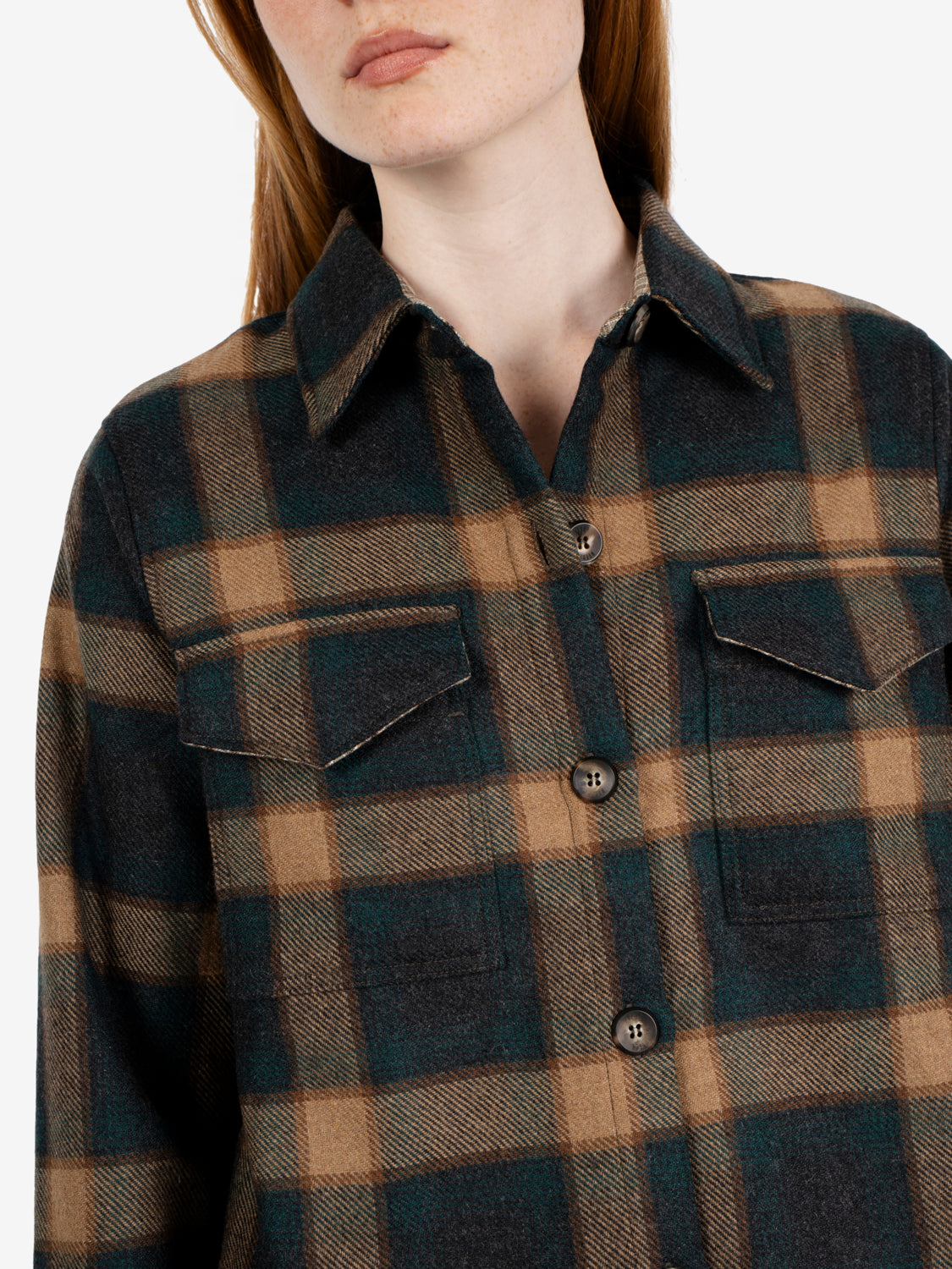 Sahra check shirt jacket green / camel