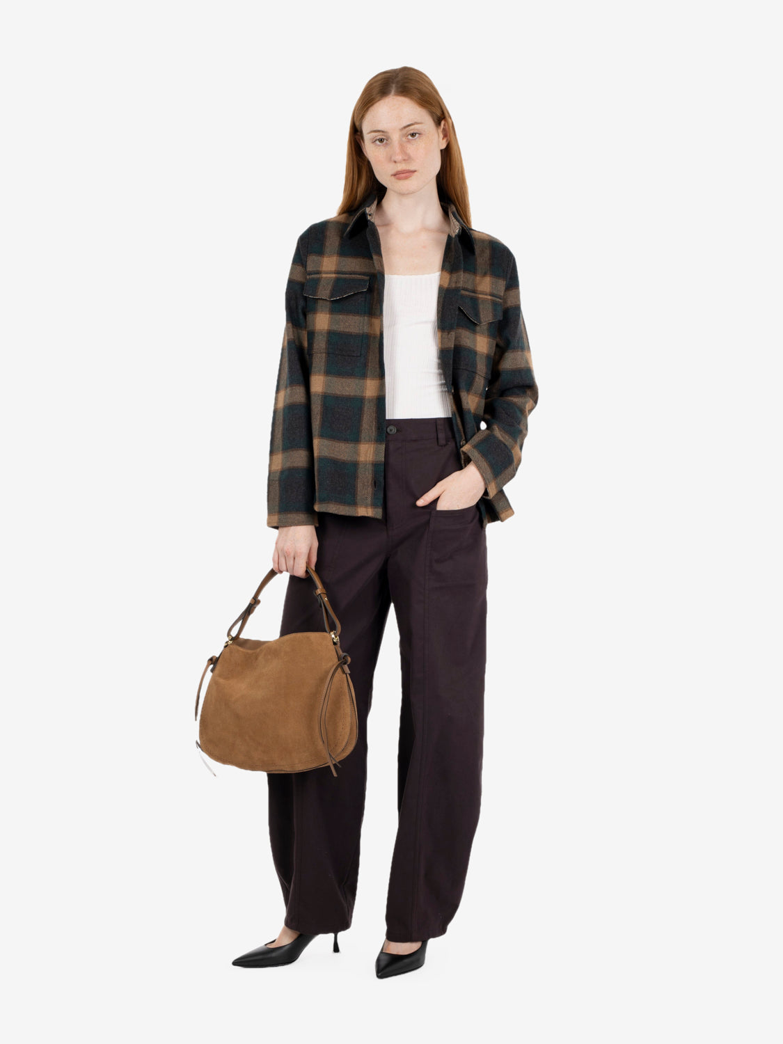 Sahra check shirt jacket green / camel