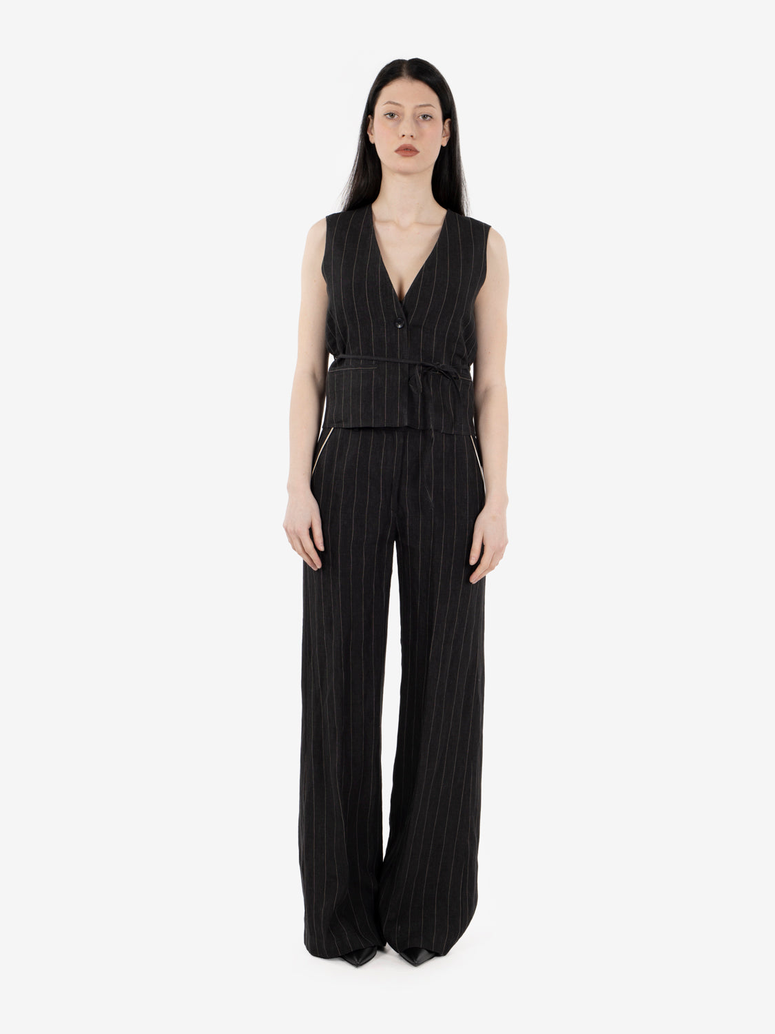 Gilet gessato noir / ecru