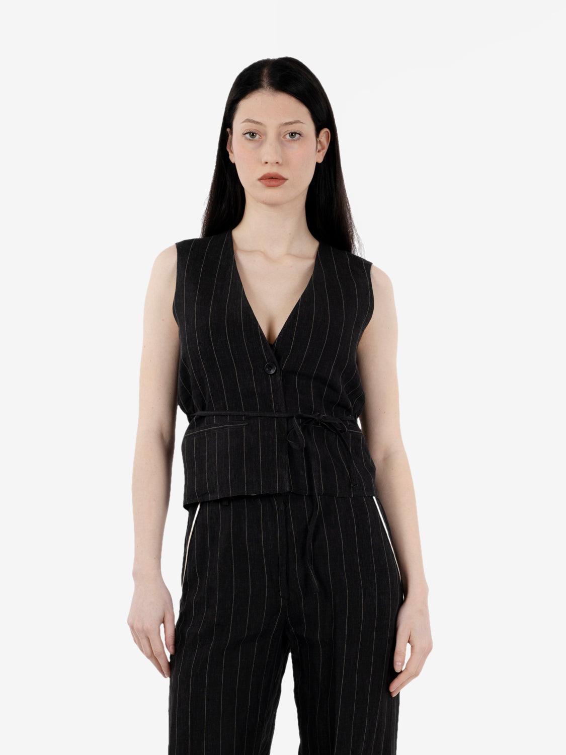 Gilet gessato noir / ecru