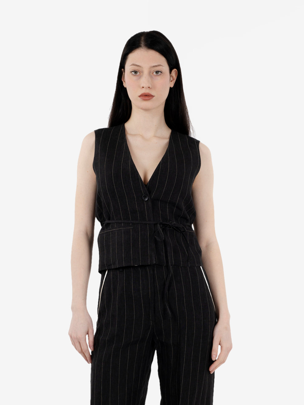 Gilet gessato noir / ecru