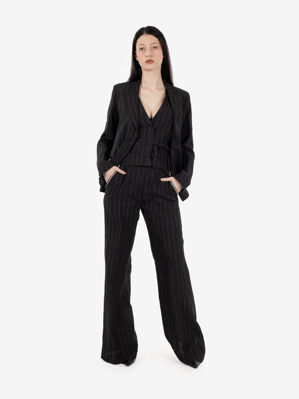 Piedro pinstripe trousers in black/ecru