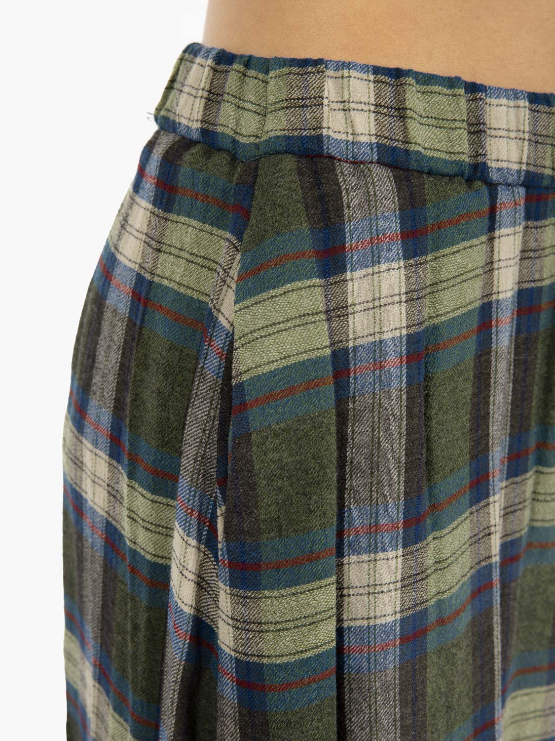 Green/Khaki/Blue Check Midi Skirt