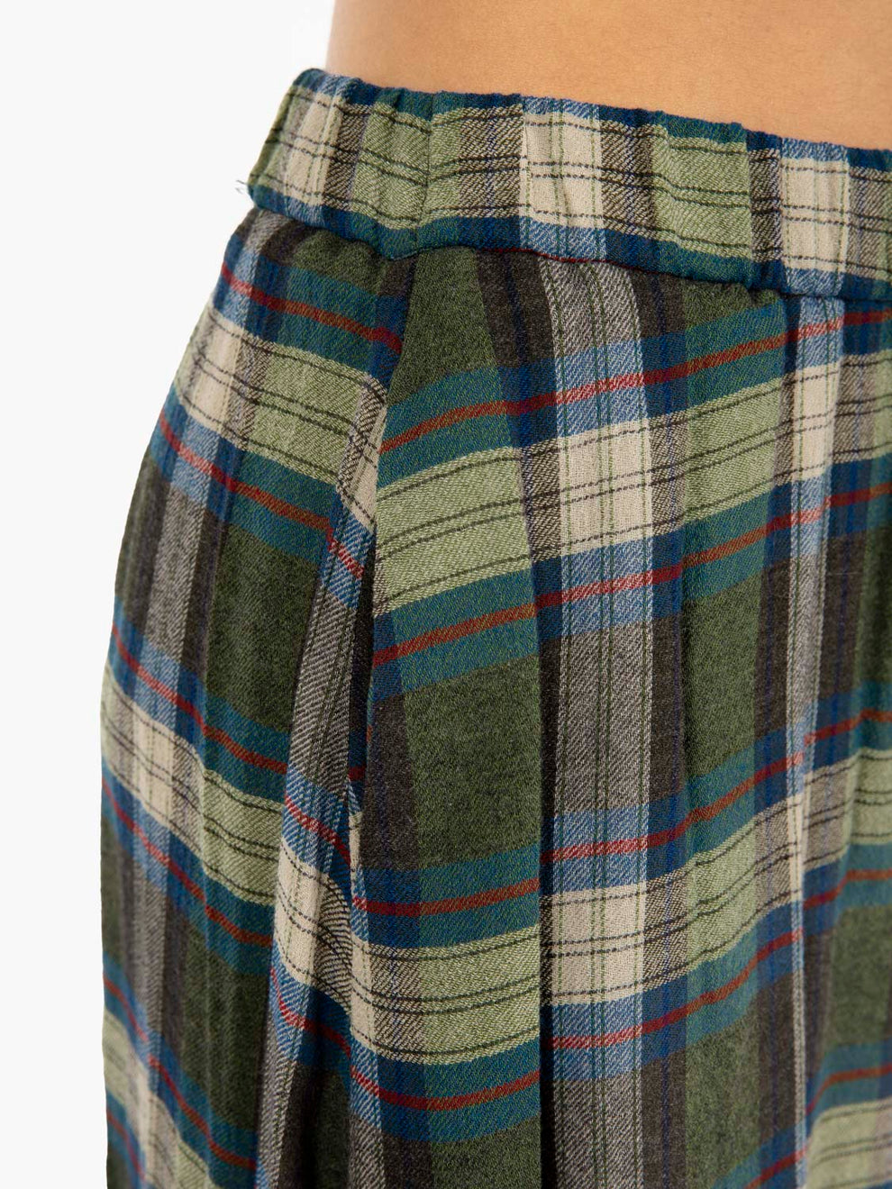 Green/Khaki/Blue Check Midi Skirt