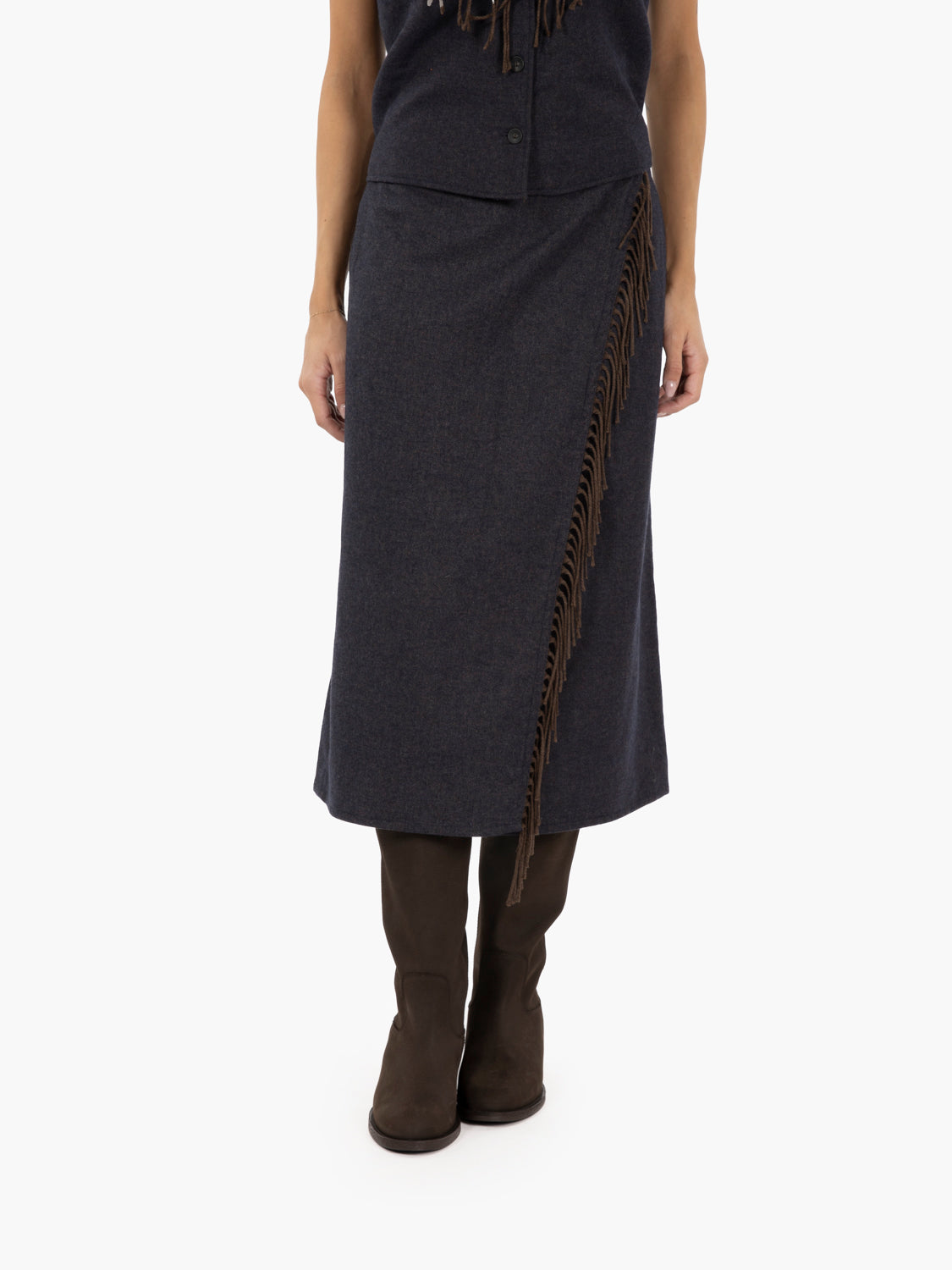 DARK BROWN/BLUE FRINGED SKIRT JOSTO/10623_1