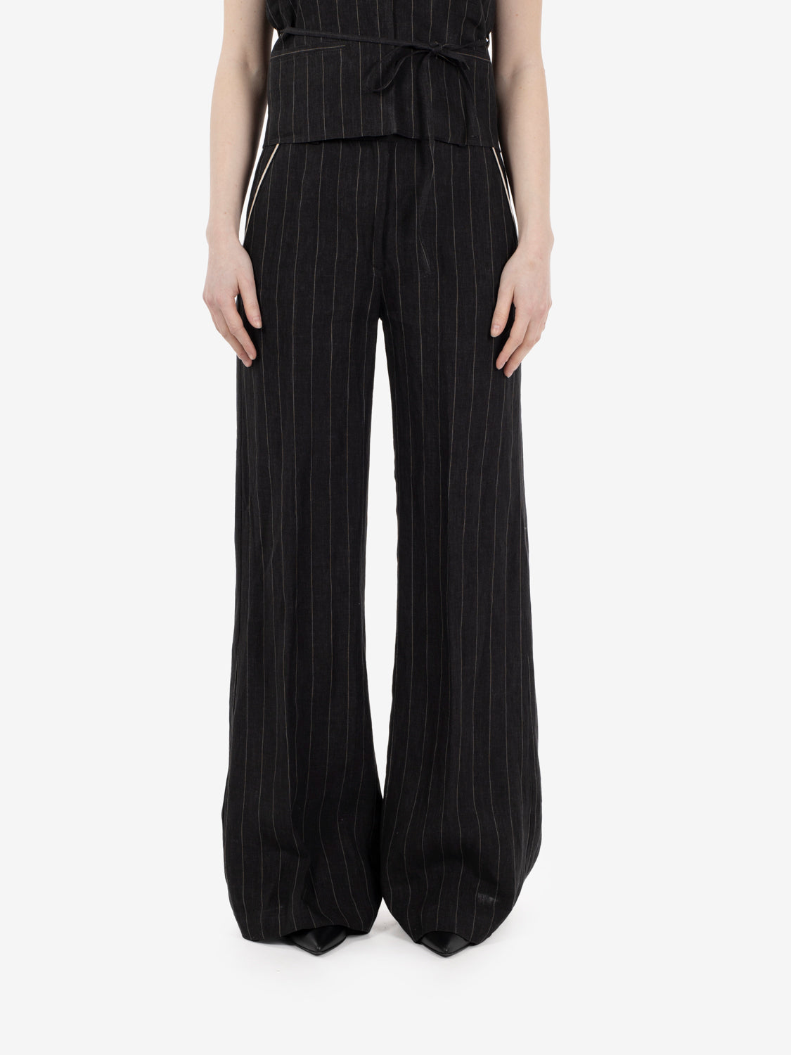 Piedro pinstripe trousers in black/ecru