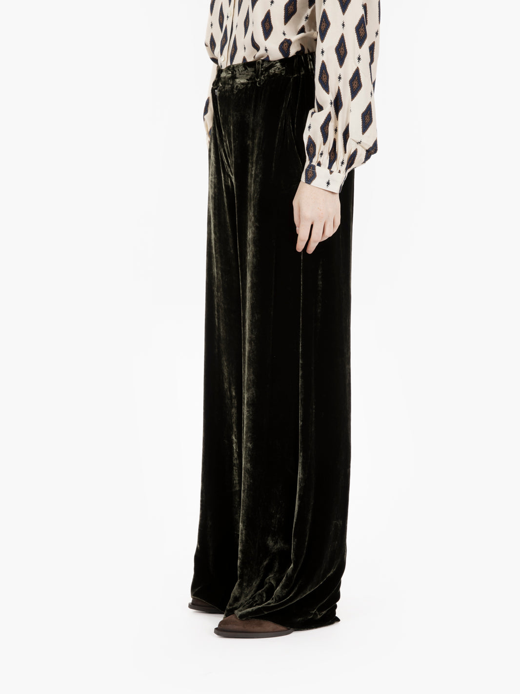 Green velvet palazzo trousers
