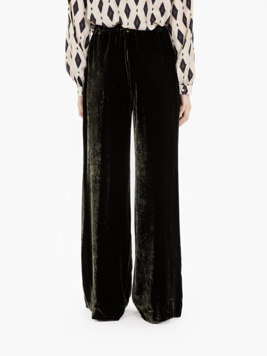Green velvet palazzo trousers