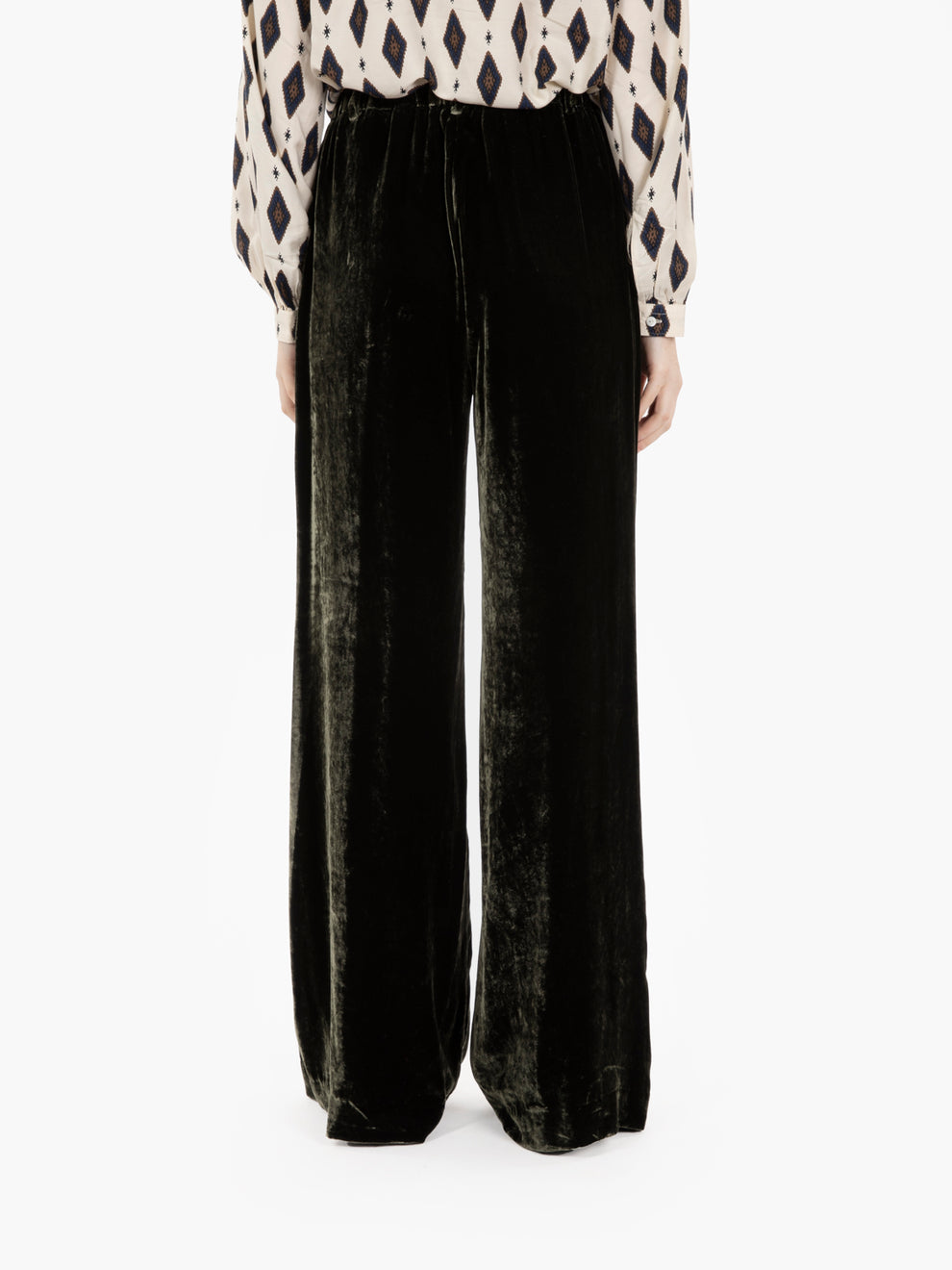Green velvet palazzo trousers