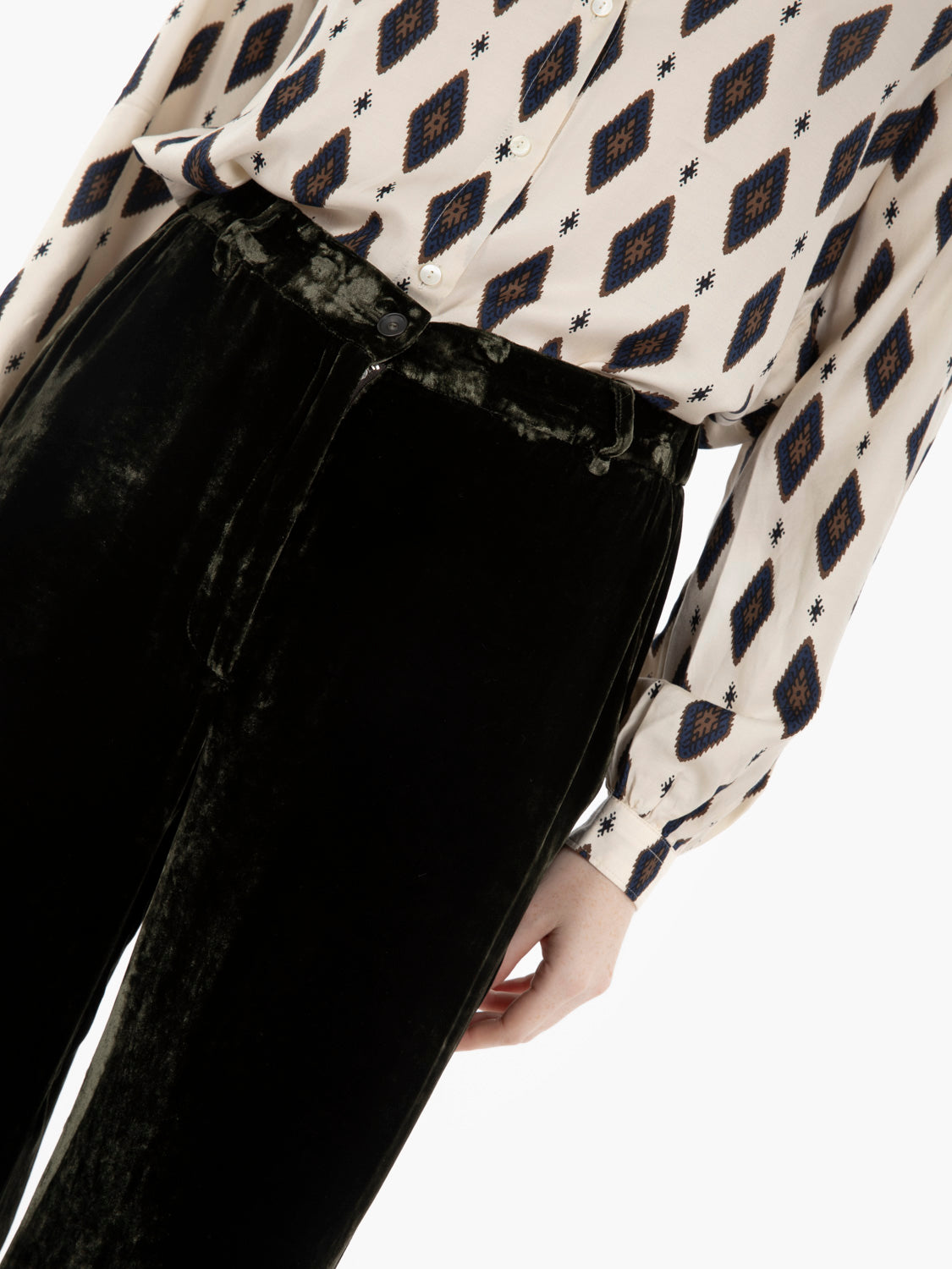 Green velvet palazzo trousers