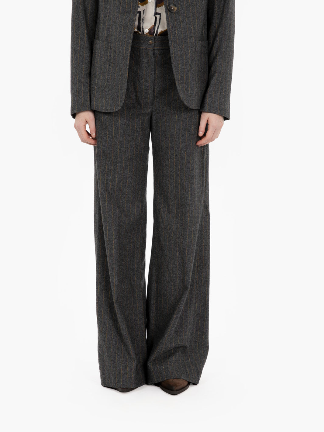 Piedro palazzo trousers in grey/yellow pinstripe